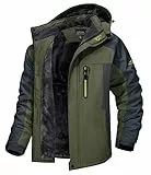 MAGCOMSEN Snowboardjacke Herren Winter Fleecejacke Wasserdicht Atmungsaktiv Outdoorjacke Skijacke Herren Winddicht Übergangsjacke mit Abnehmbarer Kapuze Armeegrün XL