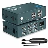 HDMI KVM Switch 2 Monitore, Steetek USB2.0 4K@30Hz 2 PC 2 Monitor Switch, HDMI1.4, HDCP1.4, KVM Switch 2 PC 2 Monitore mit Kombi-Kabel, Button Switch und Hotkey Switch