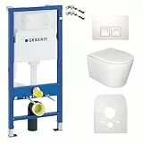 Lavita WC Set: Duofix Basic Vorwandelement + Lavita Wand Tiefspül WC Versoni Weiß Spülrandlos Tornado Spülsystem + WC Sitz mit Absenkautomatik + Bedienplatte Delta 25 Weißer Knopf Komplettset