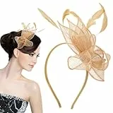 Amosfun Eleganter Fascinator Damen Hut Mit Abnehmbarem Haarreif Und Haarklammer FüR Teeparty, Cocktailparty, Halloween, Weihnachten, Gold