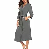 SJTJSPX Damen-Bademantel, Schlafanzug für Damen, lange Bademäntel, Nachtwäsche, Nachtwäsche, Bademantel, Baumwolle, Strick, leicht, weich, Kimono, Bademantel, lässig, mit Taschen, Loungewear,