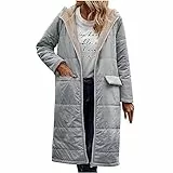 Wyongtao Daunenjacke Damen Winter Daunenjacke mit Sherpa Gefütterte Winterjacke Damen Lang mit großem Reißverschluss Taschen und großer Kapuze Freizeit Wendbare Daunenjacke für den Ski und Trekking