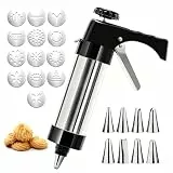 Gebäckpresse für Spritzgebäck Edelstahl, Gadgets zum Keksbacken mit 8 Düsentypen Und 13 Gemusterten Unterlegscheiben, Edelstahl Spritzgebäck Maschine für Herstellung von Kuchen, Keksen und Churros