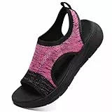 VTASQ Sandalen Damen Sommer Outdoor Orthopädische Stricken Leichte Turnschuhe Open Toe Wedges Strand im Freien Dicke Boden Sandalen Schwarz Rose Rot EU 36