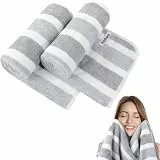 KinHwa 2er Set Mikrofaser Handtücher 40x76 cm, Gerippte Struktur, Ideal für Haare, Extra Saugstark & Fussel Frei, Ultra Weich, Schnell Trocknend, Leicht & Kompakt, Hellgrau