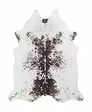 andiamo Kuhfell Teppich Amarillo aus Kunstfell - Teppich Schlafzimmer Wohnzimmer Fellimitat im Fotodruck 125 x 155 cm Weiß-braun