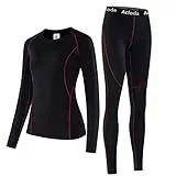 Acfoda Skiunterwäsche Damen Set Winter Thermounterwäsche Warm Motorrad Funktionsunterwäsche Thermo Unterwäsche Atmungsaktiv Lang Funktionswäsche Frauen Thermowäsche Ski Unterhemd Unterhose Schwarz 42