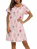 ENJOYNIGHT Nachthemd Damen Kurzarm Baumwolle Schlafshirt Sommer Sleepshirt Kurz Nachtwäsche Nachtkleid Weiche Schlafhemd (X-Large,Rosa Schafe)