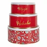 HOME DECO FACTORY Cook Concept, BT6807, Decorative Christmas Metal tins, Set of 3, for optimal Storage of Biscuits, Festive Design, ideal Gift, Durable and Practical, Red, 3 Pieces, Rouge