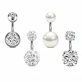Rajnard Bauchnabelpiercing 14G 6mm Piercing Bauchnabel Chirurgenstahl CZ Perle Diamant Bauchpiercing Nabelpiercing Piercing Schmuck für Damen Herren