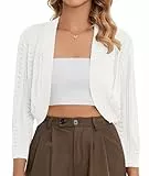 SIMIYA Strickjacken für Damen Kurz Bolero Festlich, Leichte Strickjacke Elegant 3/4 Ärmel Cardigan Damen Kurz(Weiß,S)