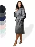 SIEGENTHAL® Damen Bademantel Waffelpique 100% Baumwolle mit Schalkragen Leicht Morgenmantel - Dunkelgrau L - XL