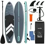 SereneLife Stand Up Paddling Board Aufblasbar, SUP Board Extra Breit 89cm 200kg für Familie – Standup Paddle Board Set, auch für Hunde geeignet, mit Paddel, Pumpe, Rucksack
