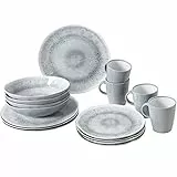 BRUNNER Melamin Ess Geschirr Set Lunch Box 16-Teilig Camping Reise Teller Becher Stonetouch Pearl