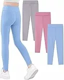 Domee Mädchen Sport Leggings Sporthosen Einfarbig 3er-Pack Kastanienbraun + Hellblau + Grau 134-140 (Herstellergröße 140)