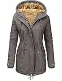 Nadeer Damen Jacke Winter Lang Warm Gefüttert Winterparka Funktionsjacke Steppjacke Wintermantel Langarm Hoodie Kapuzenpullover(Dunkelgrau,XL)