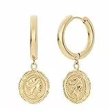 Noelani Damen Creolen vergoldet aus Edelstahl (3,7 cm) mit Münze, Gold, Münze, Kommt in Schmuck Geschenk Box, 2030642