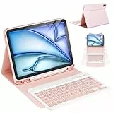 CC Store Hülle mit Tastatur für iPad Air 11 Zoll M3 2025/M2 2024,iPad Air 5/4 10.9 Zoll, ipad Pro 11 4/3/2/1Gen, Magnetisch Abnehmbare Tastatur mit Stifthalter, QWERTZ Layout, Rosa