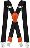 Decalen Hosenträger für Herren Breit 4 cm mit sehr Starken 4 Metall Clip Lang Einheitsgröße für Männer und Damen Einstellbar und Elastisch X Style (Schwarz 1)
