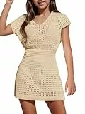 Haloumoning Mädchen Strandkleid Cover Up Sommer Bikini Poncho Kurzarm Strick Kinder Mode Badeanzüge, Beige, 160