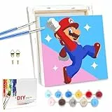 LAISU Malen Nach Zahlen mit Rahmen für Junior Erwachsene Kinder Anfänger, 20x20cm Super Bros Painting Kit, Kleine DIY Gemälde Bastelset mit Leinwand Pinseln Acrylfarben für Jungen Mädchen & Home Deko