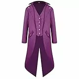FYMNSI Herren Gothic Steampunk Frack Mantel Männer Mittelalter Viktorianischen Vintage Jacke mit Waistcoat Uniform Lange Smoking Karneval Fasching Halloween Kostüm Party Cosplay Verkleidung Lila L