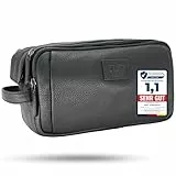 Baur Kulturbeutel aus echtem Leder – Große Toilettentasche mit viel Platz – Kulturtasche für Damen und Herren (Rindsleder Schwarz)