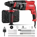 TEENO Bohrhammer 950 W kabelgebundener SDS-Plus mit 17 Zubehörteilen, 0–1150 U/min/5100 BPM Schlagbohrmaschine mit 4 Funktionen und Sicherheitskupplung, variable Geschwindigkeit, Beton, Stahl, Holz