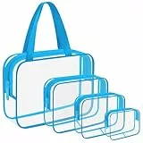 Lermende Transparente Reise Kulturtasche, Kosmetiktasche für Frauen, passende Tasche in verschiedenen Größen Make-up Tasche, 4er-Pack Blau, Transparente Reisetaschen.