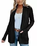 Fessceruna Damen Langarm Strickjacke Vorne Offen Cardigans Leicht Gestrickt Jacke mit Taschen, Schwarz, S