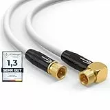 RedStar24 1m SAT Antennenkabel Satellitenkabel Digital HDTV 135dB 2X F-Stecker 1x 90° gewinkelt VERGOLDET Koaxialkabel Ultra HD 4K 3D UHD Koaxial Satelliten Router Modem Kabel (1m, Weiß)
