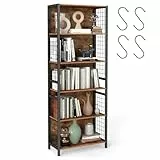 VASAGLE Bücherregal, Büroregal, Küchenregal, Standregal mit 6 Ablagen, 4 S-Haken, 30 x 60 x 175,6 cm, für Büro, Wohnzimmer, Arbeitszimmer, vintagebraun-tintenschwarz LLS171K01