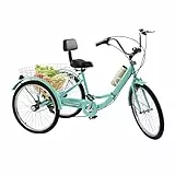 Charocean 24 Zoll Dreirad für Erwachsene Dreirad Fahrrad mit 3 Rädern für Erwachsene Dreirad Erwachsene Tricycle Cruise Bikes mit Led Licht, GemüSekorb, Becherhalter (Cyan)