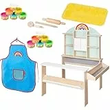 roba x Play-Doh Kaufladen für Kinder - Spielset aus FSC Holz mit 12 Knetdosen, 3 Holzwerkzeugen, Schürze & 3D-Kreativmatte - Pädagogisch wertvoll - Ab 3 Jahren