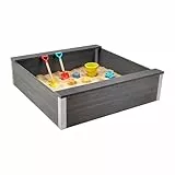 Relaxdays Sandkasten, HxBxT: 32 x 115 x 115 cm, WPC, wetterfest, 2 Sitzflächen, Sandkiste für Garten, Sandbox, anthrazit