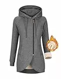UMIPUBO Kapuzenpullover Hoodie Damen Fleecejacke Sweatjacke Herbst Winter Sweatshirt Lang Zipper Strickjacke mit Kapuze Langen Mantel Outwear Kapuzenjacke Mit Taschen(Dunkelgrau,M)