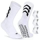 CLOSEMATE 3 Paar Aniti-Rutsch Fußballsocken für Herren Grip Football Socks Sportsocken Rutschfeste Sneakersocken für Basketball Laufen Tennis Pilates Yoga 43-46 Weiß L