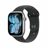 Apple Watch Series 11 GPS 46 mm Smartwatch mit Aluminiumgehäuse in Space Grau und Sportarmband in Schwarz (M/L). Schlafindex, Fitnesstracker, Gesundheitstracking, Always-On Display, Wasserschutz