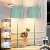 skelo LED Tischlampe Kabellos Dimmbare Touch LED Akku Tischlampe Höhenverstellbar 3 Farbtemperatur IP54 4000mAh Für drinnen und draußen geeignet Wiederaufladbar USB-C Metallmaterial Grün 2 PCS