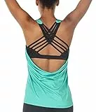 icyzone Damen Sport Tops mit Integriertem BH - 2 in 1 Yoga Gym Shirt Fitness Training Tanktop (M, Florida Keys)