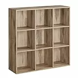 VASAGLE Bücherschrank, Bücherregal, mit 9 Fächern, Büroregal, Würfelregal, Standregal, für Wohnzimmer, Schlafzimmer, Büro, Kinderzimmer, Kamelbraun LBC177K01