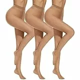 HIPOWER 3er Pack Strumpfhosen Damen Transparent 20 DEN Feinstrumpfhose Bauchweg Strumpfhose Reißfest Hohe Taille Leicht Tights Pantyhose für Alltag(Amber*3, L)