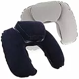 com-four® 2X Aufblasbares Nackenstützkissen - Praktisches Nackenhörnchen zum Aufpusten - Ideales Reisekissen für unterwegs - mit erhöhter Nackenstütze (Erhöht - 2 Stück - grau dunkelblau)
