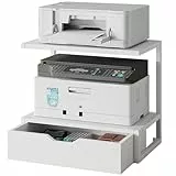 IBUYKE 2-Tier Desktop Drucker Stand, Drucker Tisch mit Speicher Regal, Multifunktions Schreibtisch Organizer für Ordner, Bücher, für Faxgerät, Scanner, Home Office,White TLJ015W