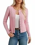 GRACE KARIN Damen Classic Cardigan Langarm Kurz Strickjacke Button Down Freizeit Strickjacke Rosa L