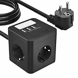 4Fach Steckdosenleiste mit USB C PD 20W, USB Steckdosenwürfel mit Nachtlicht, Mehrfachsteckdose Würfel mit Schalter, Mehrfachstecker Verteilersteckdose für Zuhause Büro, 1,5m Kabel Schwarz