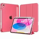 MoKo Hülle für iPad (A16) 11. Generation 11 Zoll 2025, iPad 10. Generation 10,9 Zoll 2022 mit Stifthalter, Schlank Leicht Trifold Schutzhülle mit Hart PC Transluzenter Rückseite, Wassermelone Rosa