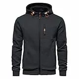 CTU Herren-Kapuzenpullover mit Reißverschluss, langärmelig, Fleece, Sweatshirts für Herren, S-3XL, Dunkelgrau, XL