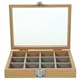 WATIIFUFU Vintage Holz Schmuckkasten mit Fächern Klarer Glasdeckel Tragbare Aufbewahrungsbox für Ringe und Kleine Schmuckstücke Stilvoller Organizer für Reise und Alltag