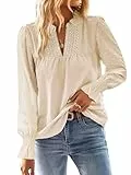TUUHAW Tunika Damen Langarm Boho Bluse Herbst Top Oberteile Fließend Spitze Rüschen Süß Elegant V-Ausschnitt Frühling T Shirt Lässig Outfits Winter Kleidung Aprikose S